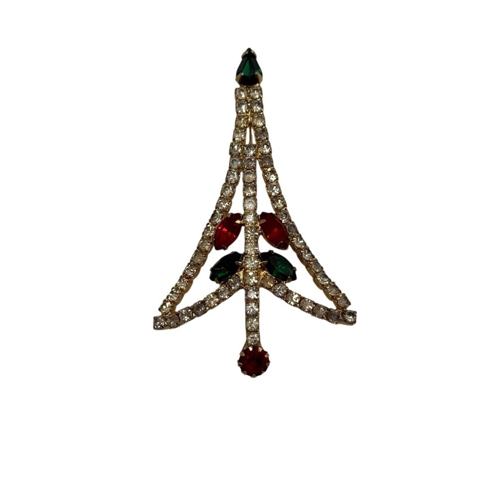 Vintage, 1950s Rhinestone Christmas Tree Brooch Pin